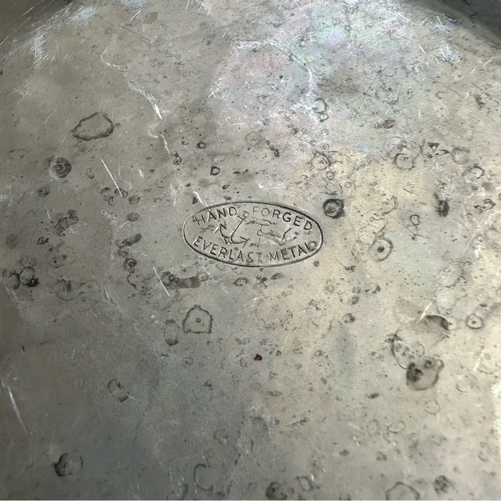Vintage Hand Forged Everlast Metal scalloped embossed round bowl tray 12”